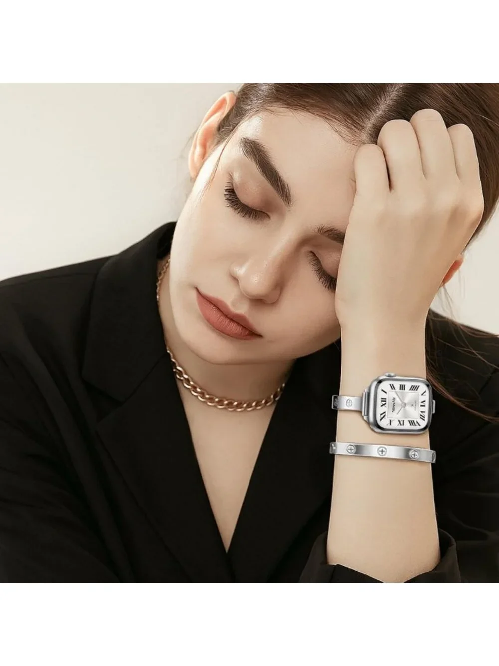 Stylish Slim Metal Bands for Apple Watch 38mm-49mm, Dressy Stainless Steel Strap